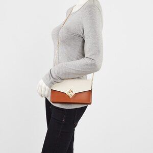 Fendi Brown/White Leather FF Diamonds Continental Wallet On Chain
